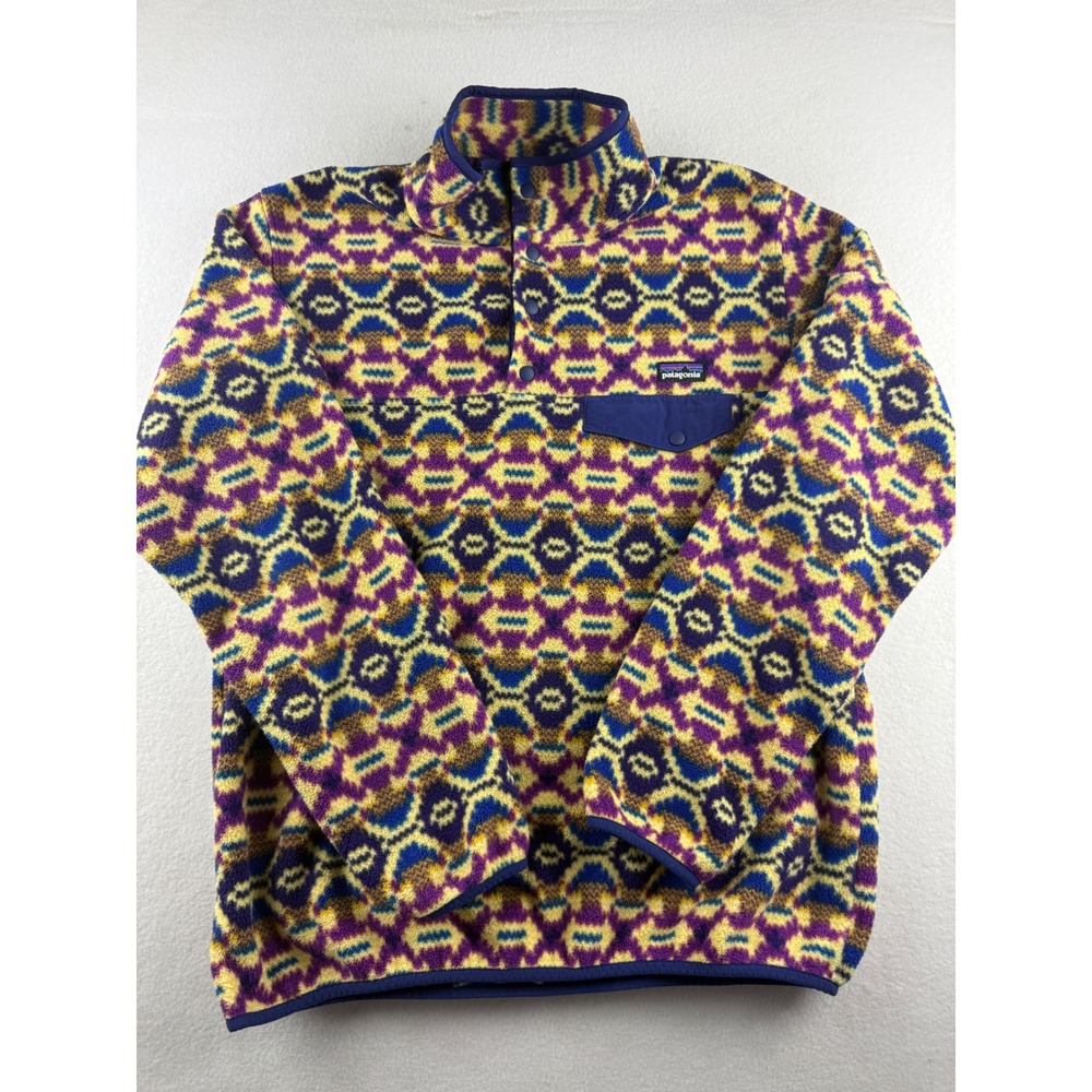 Patagonia Synchilla Snap-T Fleece Pullover Womens L Purple Geometric Fair Isle